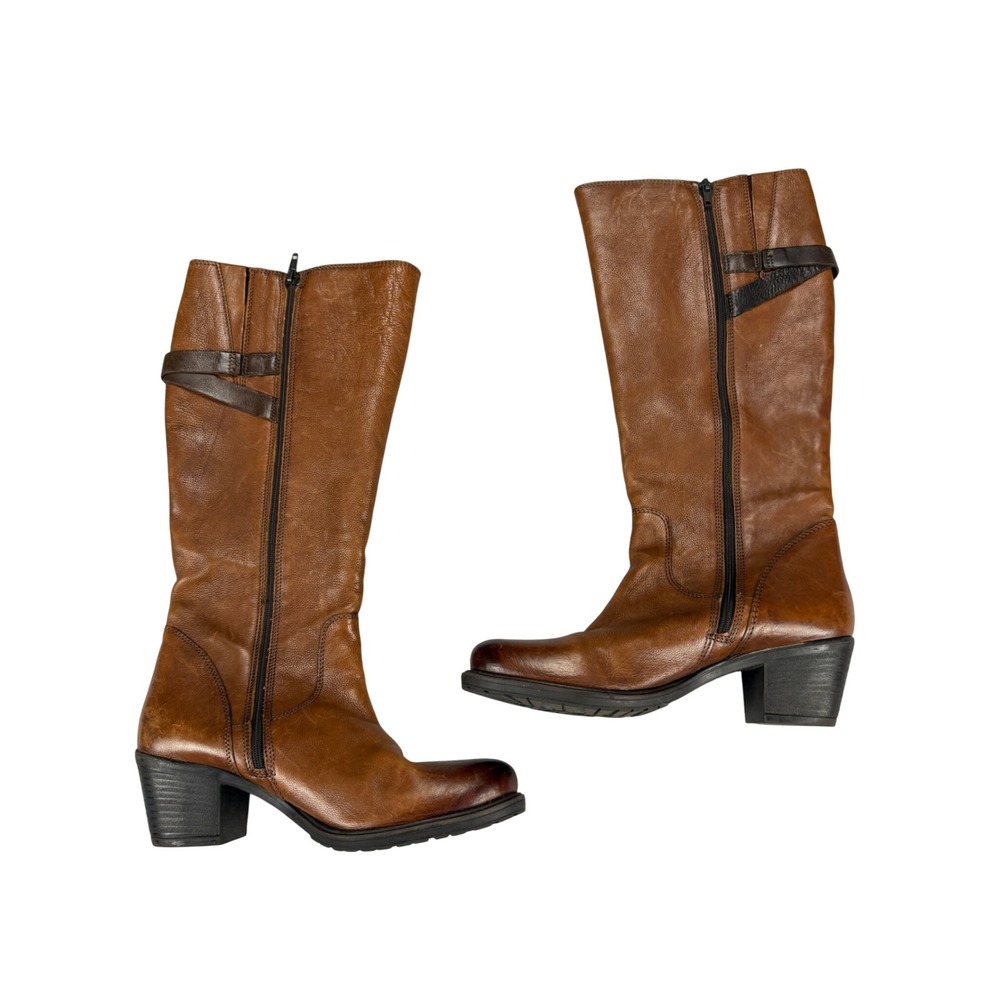 Clarks Maymie Stellar Cognac Leather Tall Riding Boots Block Heel Womens 8M - Picture 2 of 16